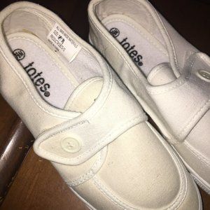 SOLID WHITE TENNIS SHOE VELCO CLOSURE BY TOTES NEW